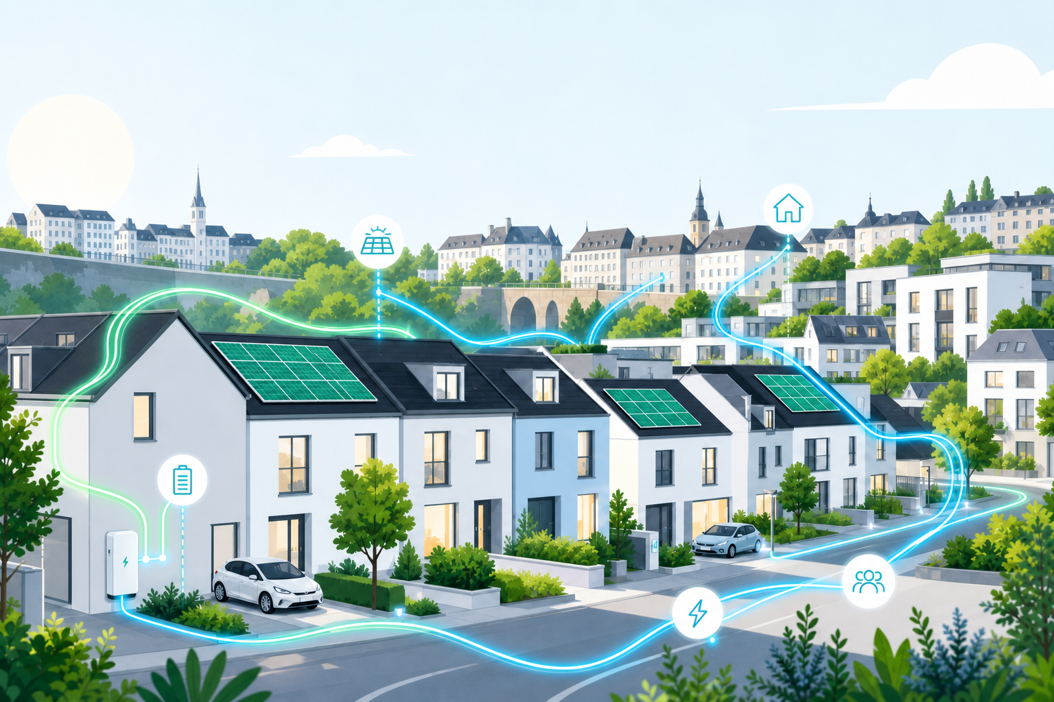 Maisons luxembourgeoises partageant l’énergie solaire en communauté